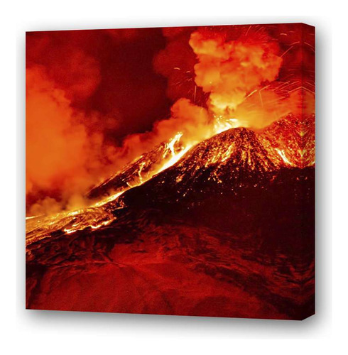 Cuadro 20x20cm Volcanes Erupcion Lava Humo Rojo