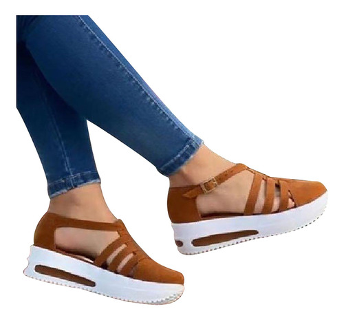 Zapatos Mujer Cuña Plataforma Hebilla Sandalias Punta Cerrad