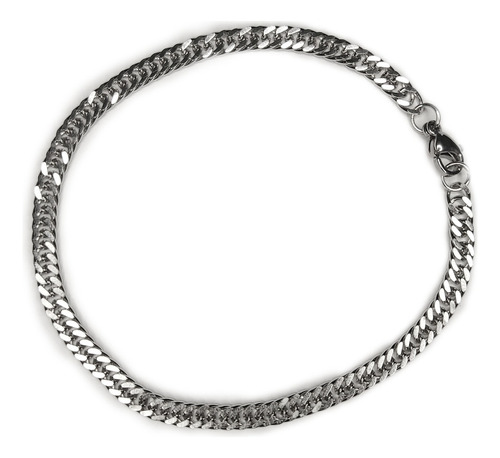 Pulseira Masculina Aço Banhado Prata Elo 3mm Grumet Fina P32