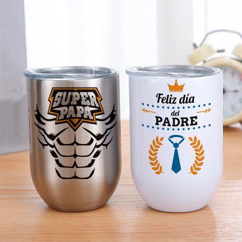 Vaso Vinero Personalizad Termico De Acero C/ Tapa, Dia Padre