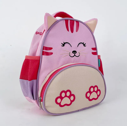Mochila Infantil Petit Piá Lia: Compartimento Térmico Cor Rosa Desenho Do Tecido Gatinho