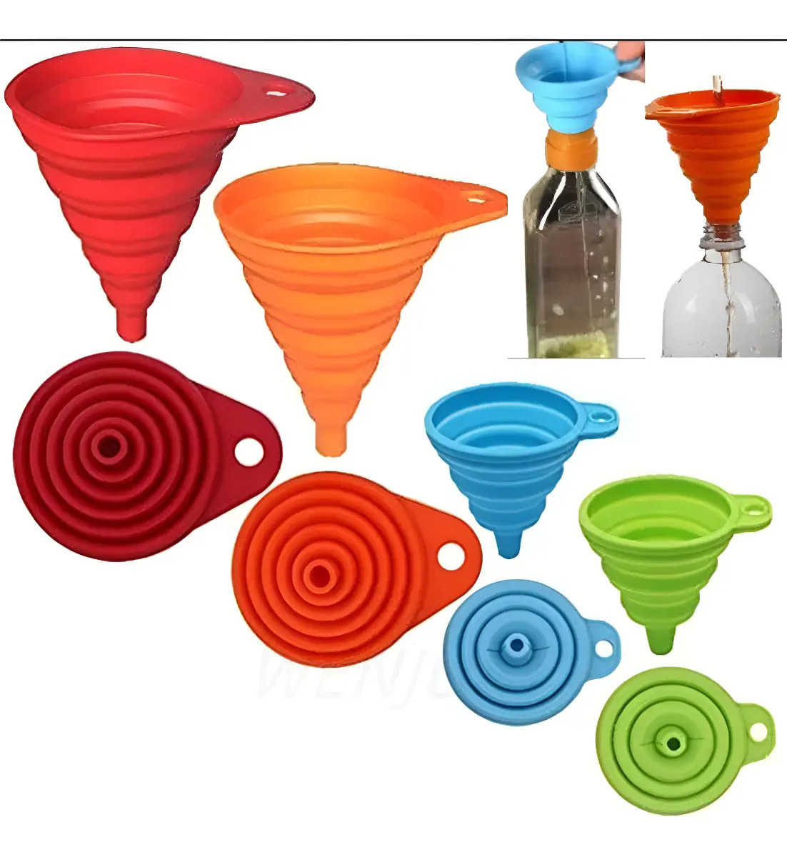 Set de 4 Embudo de Silicona Plegable para Líquidos y Aceite