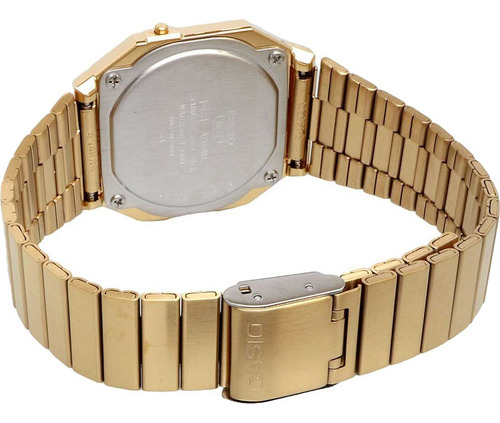 Reloj Casio A-700wevg-9 Unixes Metal Digital Malla Ajustable Malla Dorado Bisel Dorado Fondo Dorado