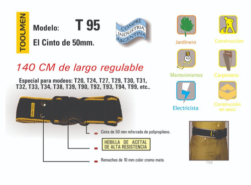 Imagen 3 de 7 de Cinturon Porta Herramientas Y Martillo Toolmen T90 T95 T38