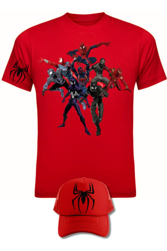 Camiseta Multiverso Spiderman Serie Red Obsequio Gorra 