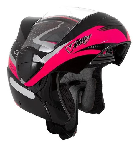 Capacete para moto  escamoteável Pro Tork V-Pro  Jet 2  preto e rosa jet 2 tamanho 58 