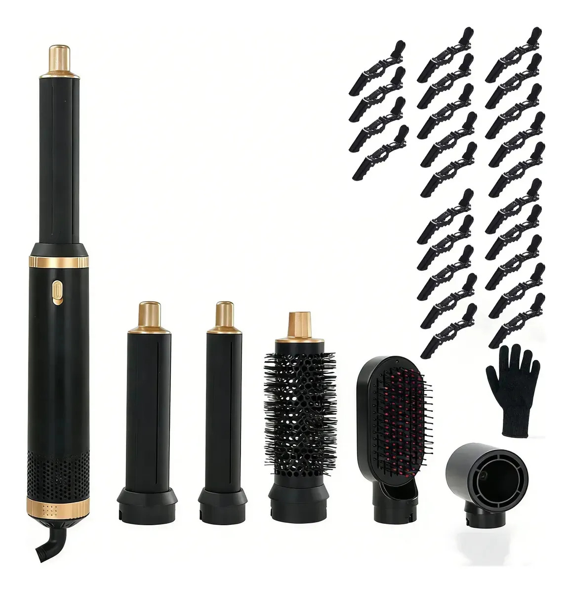 Set De Secador Y Moldeador De Cabello Iónico Profesional 5 En 1 Con Aire Frío Negro