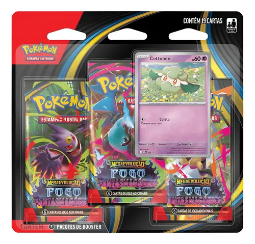 Blister Triplo Pokemon Megaevolucao Fogo Fantasmagorico Portugues Cottonee