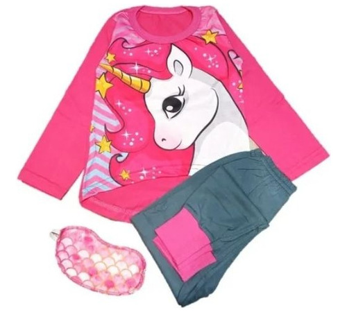  Pijama Conjunto Manga Larga Invierno Unicornio + Antifaz