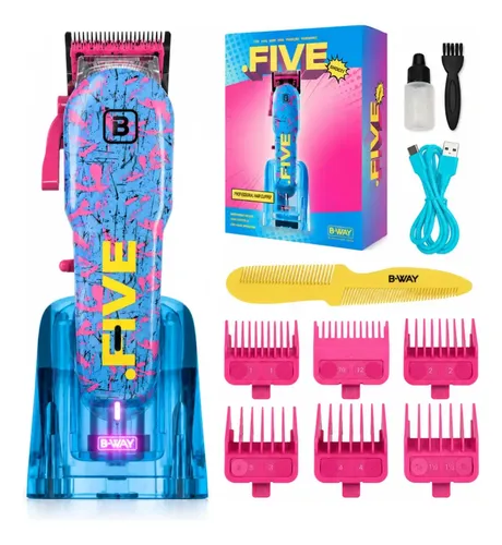 Maquina Cortar Pelo Bway Five Profesional 8100 Rpm Barber Turquesa Con Base De Carga Accesorios