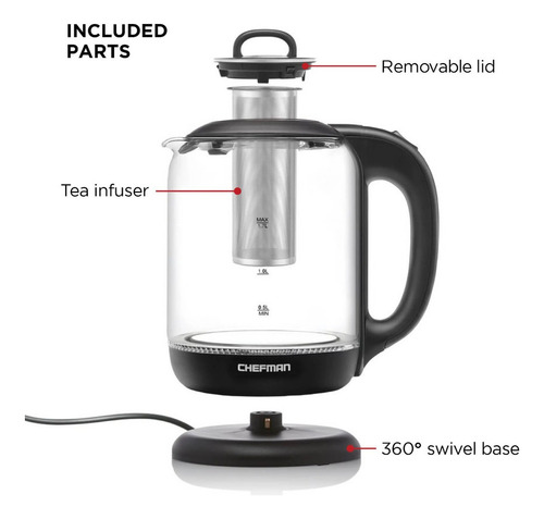 Chefman Hervidor De Agua Eléctrica Rj11-17-gm-ti 1.7 L Negro