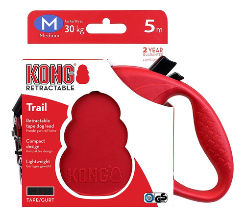 Guia Retrátil Kong Trail M Vermelha P/ Cachorro Até 30kg 5m