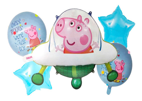 5 Globos Metalicos Peppa Pig Ovni Fiesta Decoracion Cumpleañ