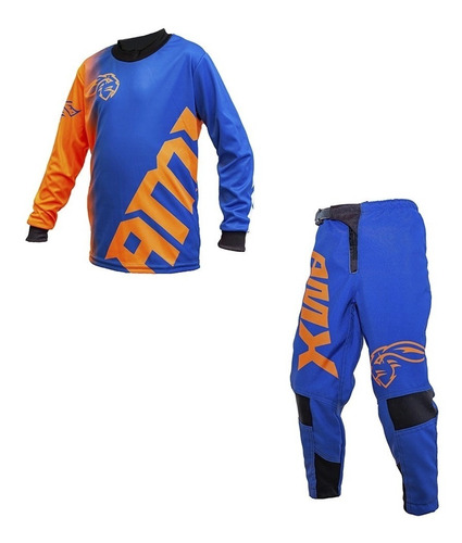 Imagem 1 de 7 de Conjunto Calça Camisa Infantil Xtreme Amx Azul Com Laranja