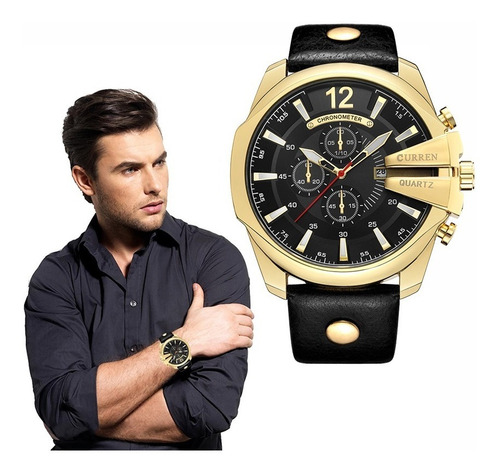 Imagem 2 de 6 de Relógio Quartzo Masculino Curren Couro Dial Grande