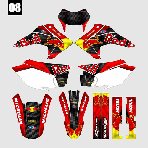 Kit Gráfico Adesivo Crf 230/250 - 0,20mm Red Bull Cor Preto