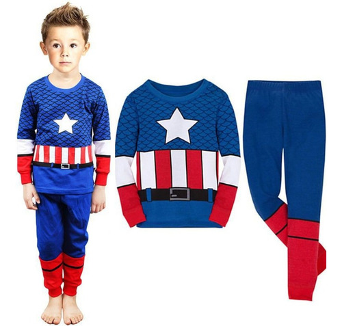 Capitan America Manga Larga Traje De Casa Pijama Para Niños