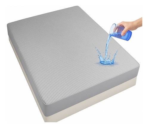 Cubre Colchón Impermeable Cubre Con Funda 190x150x45cm-gris