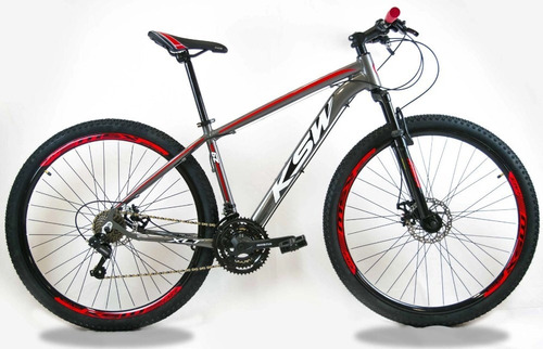 Bicicleta Aro 29 Ksw 24v - Cambios Index Hidraulico+trava Cor Grafite/Vermelho Tamanho do quadro 19