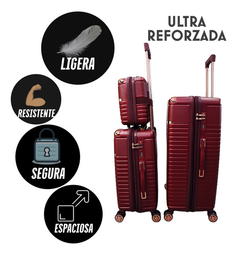 Juego 3 Maletas Viaje 25kg, 10kg Expandible Ruedas Candado Vino