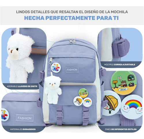 Set De 4 Mochilas Bolsas Escolares Estudiante Lapicera Moda