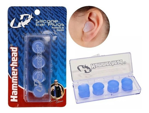 Tampão Protetor De Ouvido Auricular 4 Pc Silicone Hammerhead Cor Azul