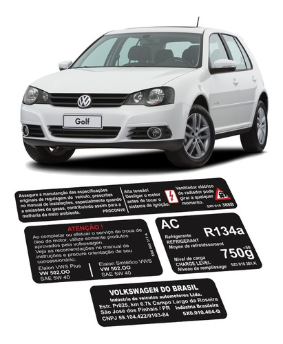 Etiqueta Adesivo Painel Frontal Capo Volkswagen Golf Golfet