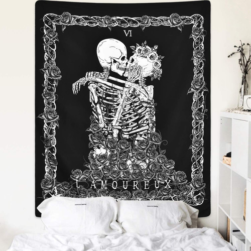 Tapiz Calavera The Kissing Lovers Tarot Negro Esqueleto Para