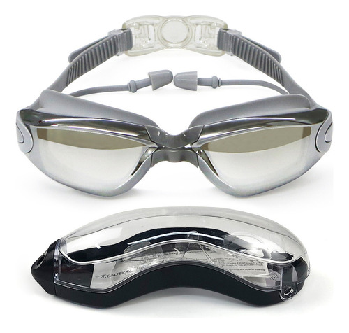 Gafas Natación Anti-fog Electroplate Caja Adulto Gris .