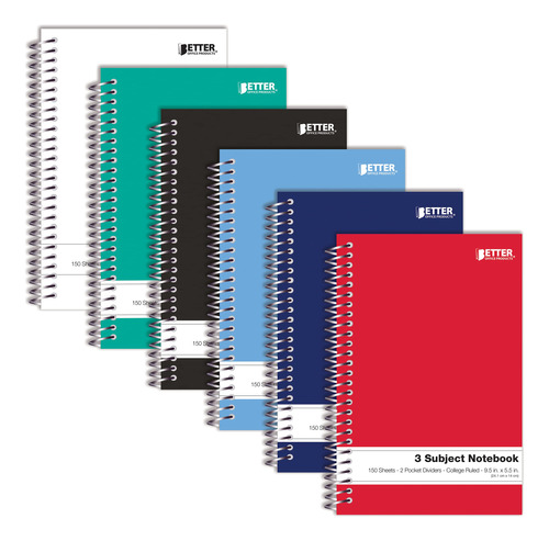 Better Office Products Cuadernos En Espiral De 3 Materias, 9