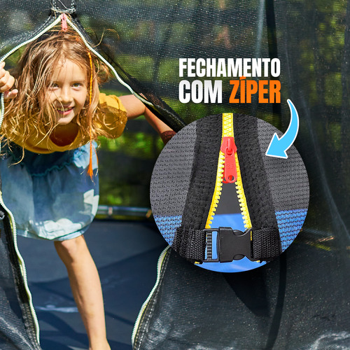 Cama Elástica Completa Trampolim 2,44m Lona Black Molas Escada Tela De Proteção Com Zíper All Pula Pula