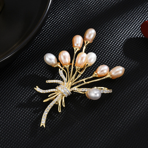 Broche De Perla Natural Con Globo, Corsage De Alta Gama