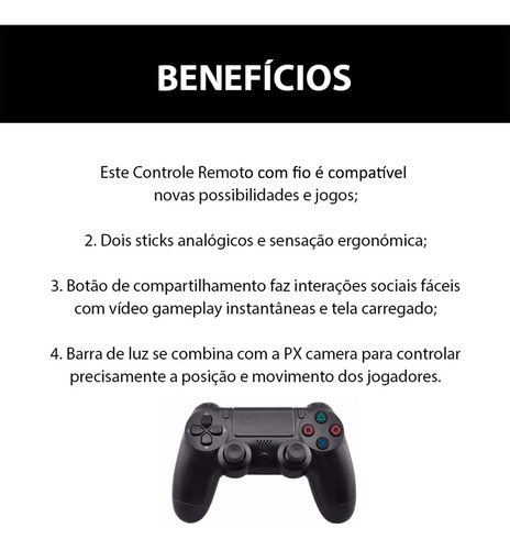 Controlador De Mando Con Cable Para Ps4 Joystick Gamer Fr-22 Negro