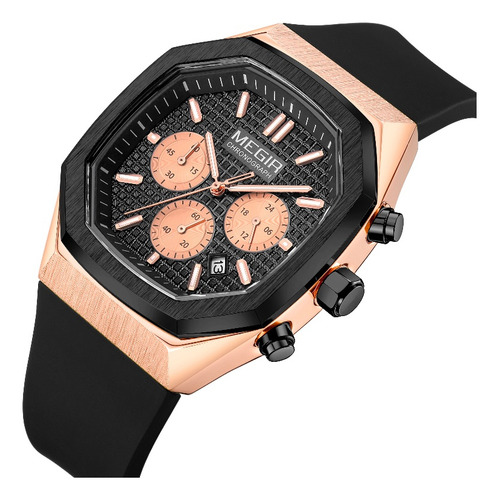 Reloj De Cuarzo Megir Con Cronógrafo Cuadrado Color De La Correa Rose Black