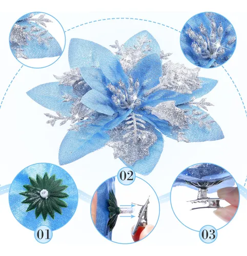 24 Flores De Pascua Artificiales Con Purpurina De Navidad, F