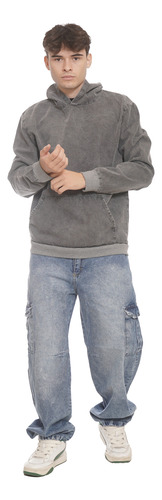 Buzo Canguro De Hombre Jeans Canguro Denim Acid Grey