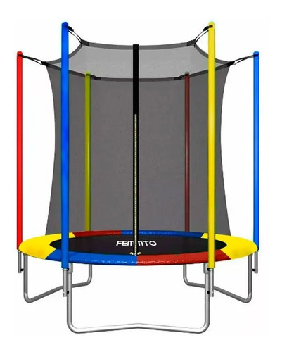Imagen 1 de 1 de Cama elástica Femmto TPL06FT00 con diámetro de 185 cm, color del cobertor de resortes amarillo/rojo/azul y lona negra