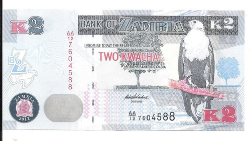 Liquido Billete De Zambia.  2 Kwachas 2012 Unc