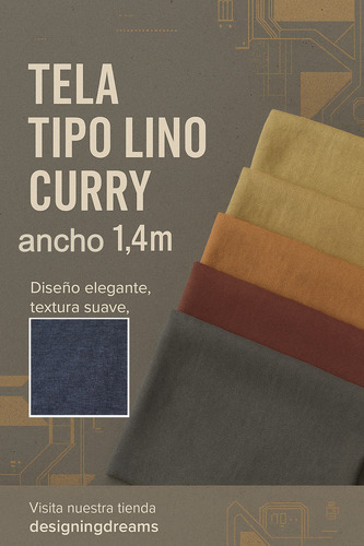 Tela Lino Curry Tramo 4.8m X 1.4m Colores Premium Azul Oscuro Liso