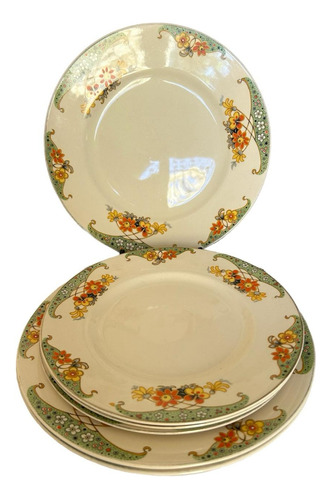 Juego De Vajilla Porcelana 6 Platos Playos Decorado Vintage