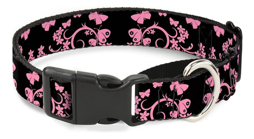 Collar De Perro Martingala Negro/rosa Butterfly Garden Con H