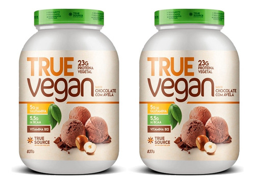 2x True Whey Vegan 837g - Proteína Vegetal - True Source - Sabor Chocolate Com Avelã