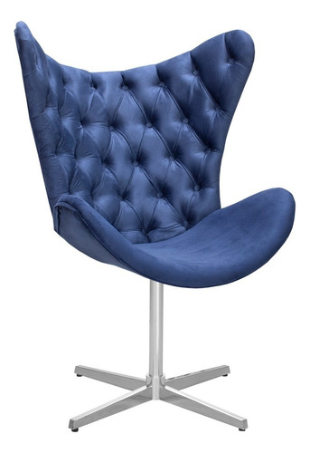 Cadeira Poltrona Egg Capitonê Decorativa Giratória Para Sa Cor Veludo Azul Marinho