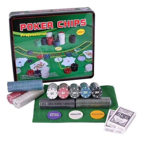 Set Poker Fichas Baraja Tapete Juego Mesa Apuestas Casino