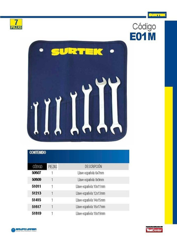Juego De 7 Llaves Españolas Milimétricas Surtek® 6 A 19mm