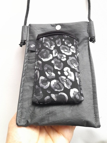 Phone Bag Bandolera Porta Celular Sube Animal Print Negro