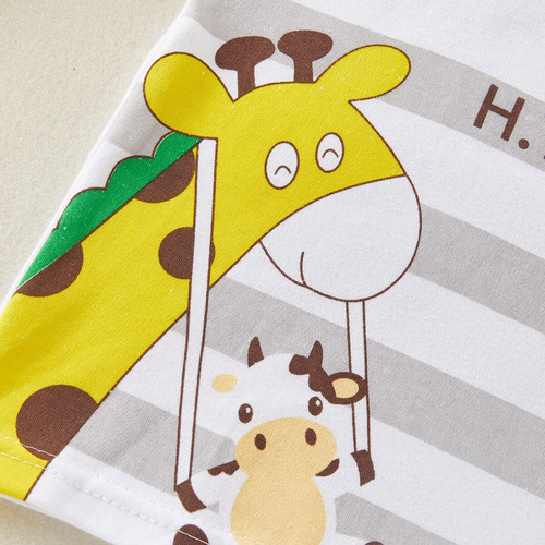 2 Piezas Traje Infantil De Algodón De Manga Larga Estampado Amarillo Huella Animal 9-12 Meses