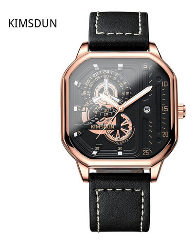 Reloj Kimsdun 2168b Calendar Business de piel, color bisel dorado