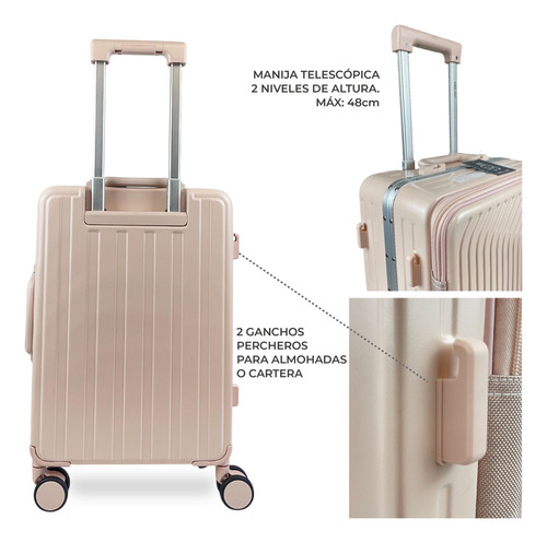 Valija Carry On Cabina Avion Equipaje De Mano 20 Rígida 8032 Rosa Claro