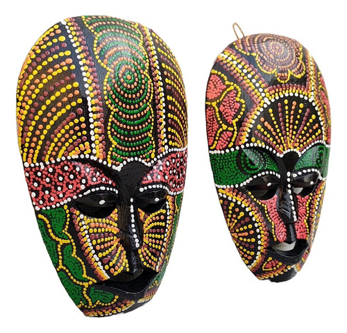 2 Máscaras Africanas De Madera Hombre Y Mujer 20cm Alto